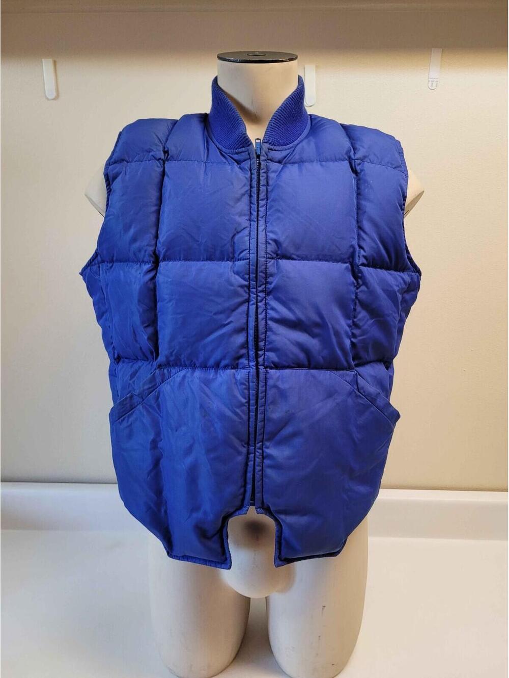Men's REI Vintage Blue Solid Puffer Vest XL Goose Down Winter Zip Pockets